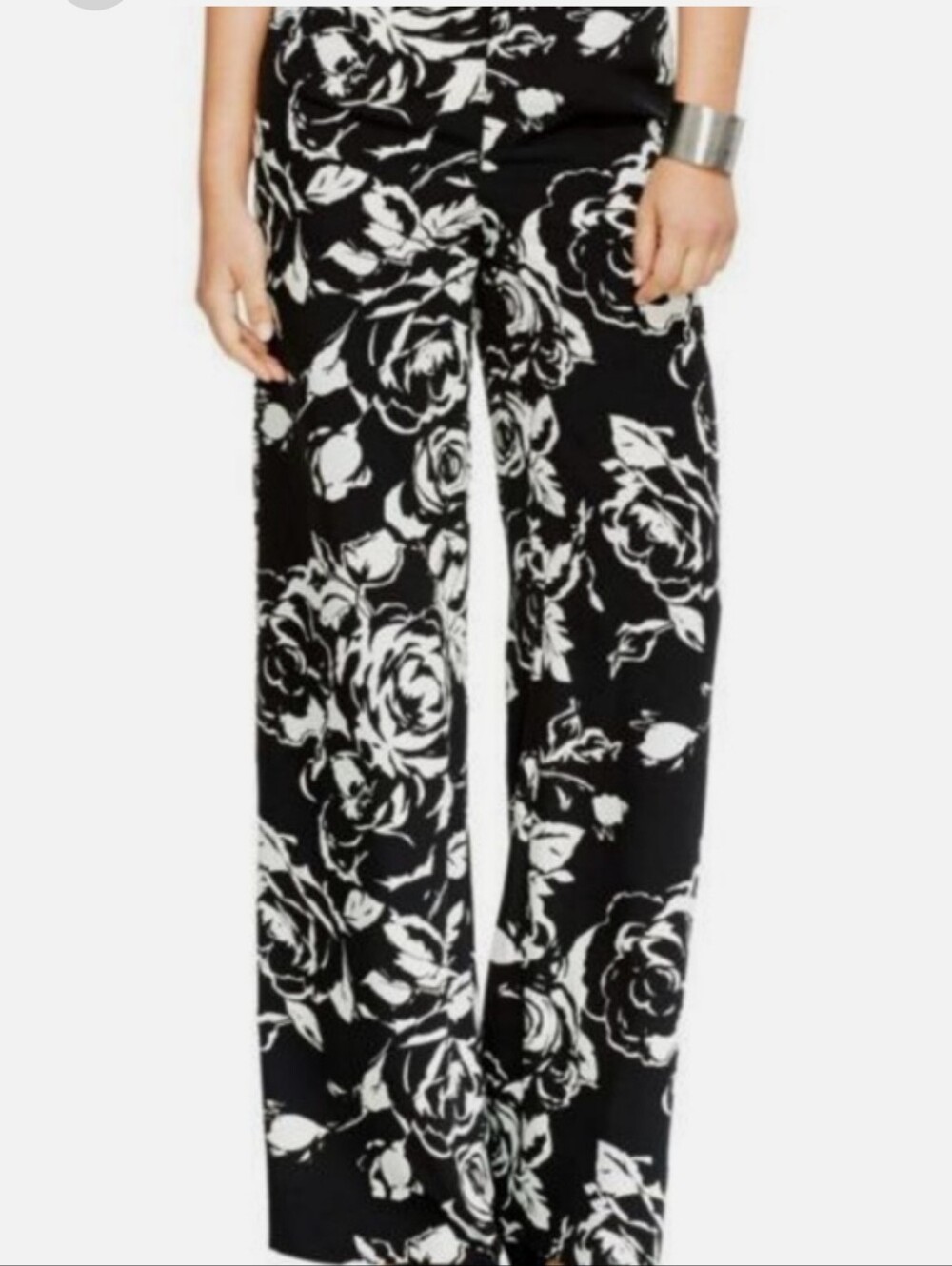 Ralph Lauren Black & White Floral Wide-Leg Pants